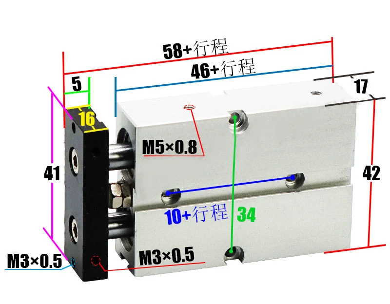 Airtac Type Tn Series Double Shaft Dual Rod Air Cylinder Double Acting with Magnet Type Pneumatic Cylinder