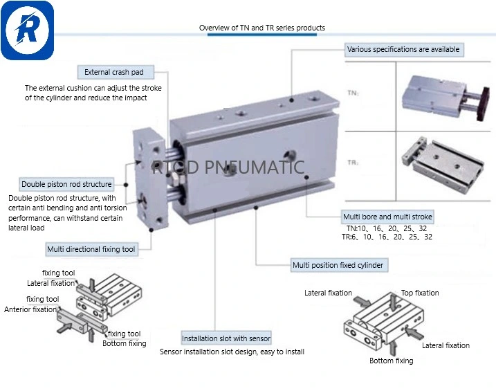 China Supplier Tn Series Pneumatic Component Double-Shaft Air Cylinder Gas Cylinder Pneumatic Accessories Pneumatic Aluminum Alloy Pneuamtic Cylinder